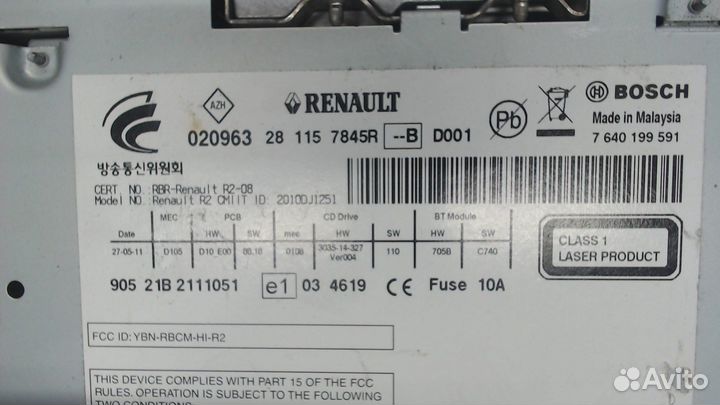 Магнитола Renault Fluence, 2012