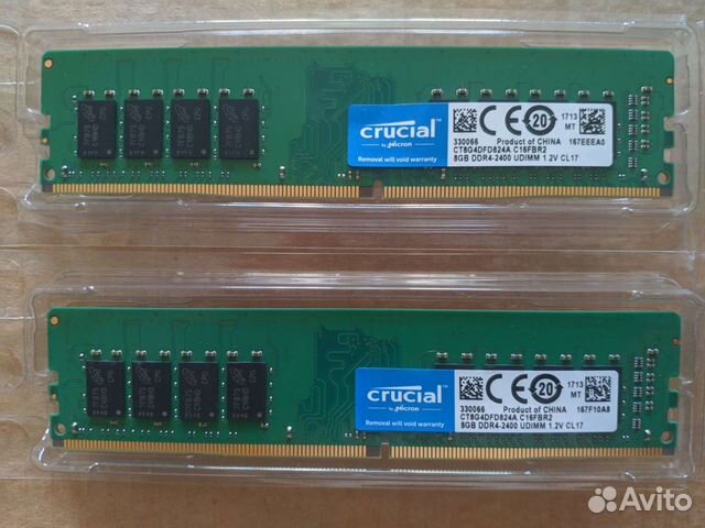 16 Гб Crucial DDR4 2x8 Гб 2400 мгц 1.2V CL17