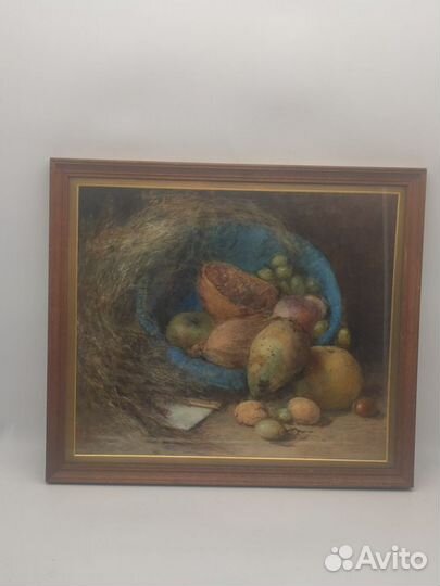 Картина антикварная натюрморт с фруктами акварель