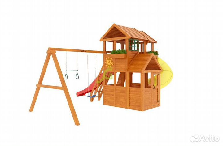 Детская площадка Деревянный домик 3 с трубой