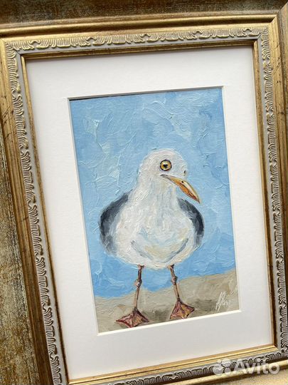 Картина маслом Чайка 15х10