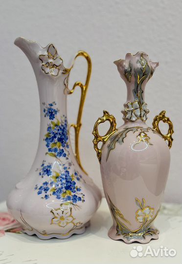 Ваза кувшин розовый фарфор Чехия винтаж