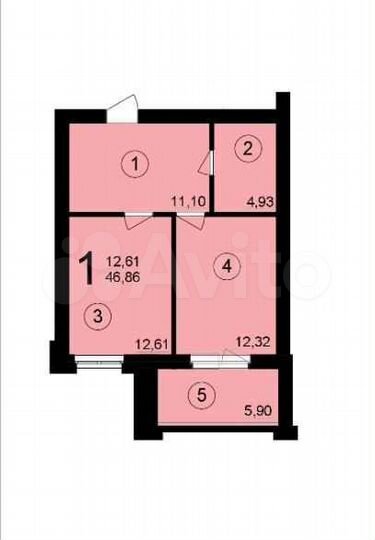1-к. квартира, 46,8 м², 1/5 эт.