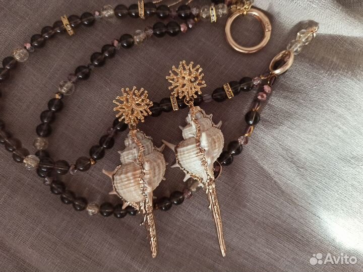 Сет: чокер и серьги с ракушками