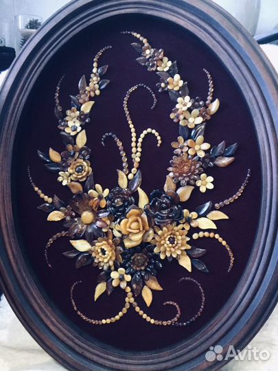 Картина с настоящего янтаря цветы