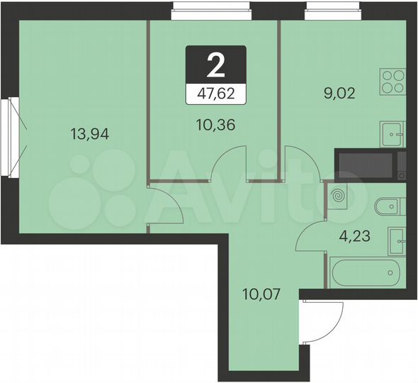 2-к. квартира, 47,6 м², 17/18 эт.