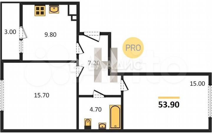 2-к. квартира, 53,9 м², 1/9 эт.