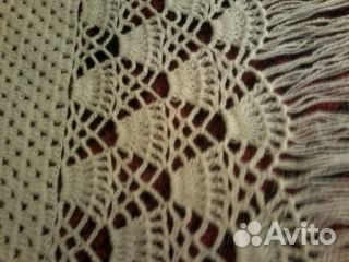 Шаль ручной вязки, белая, п/ш с каймой