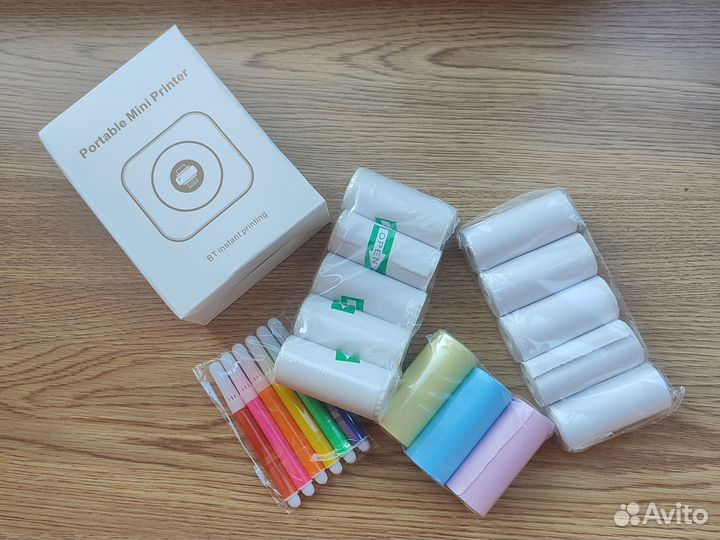 Портативный мини принтер с набором бумаги
