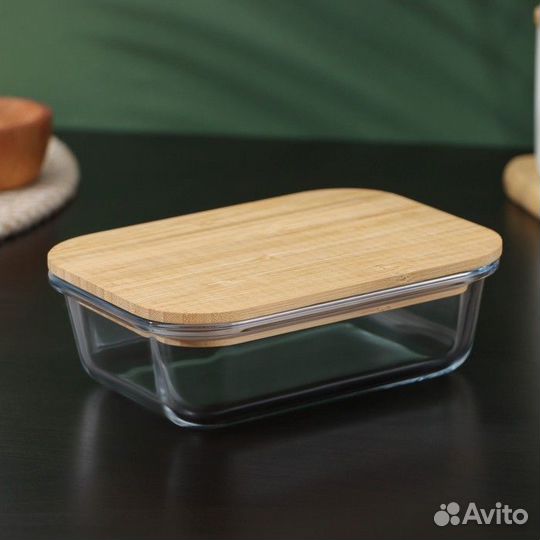 2 шт. Контейнер из жаропрочного стекла с бамбуково