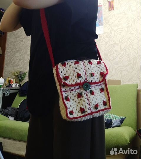 Вязанные ободки-шапки, панама-мухомор,сумка через