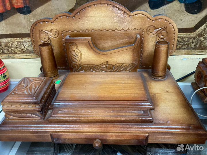 Письменный деревянный набор, резной, ручная работа