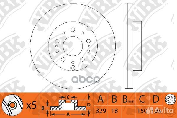 Торм.диск зад.вент.329,2x18 5 отв. RN1215 NiBK