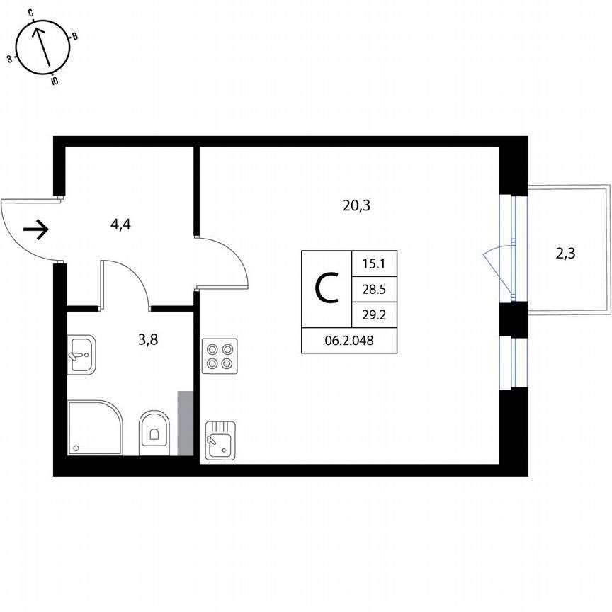 Квартира-студия, 29,2 м², 2/3 эт.