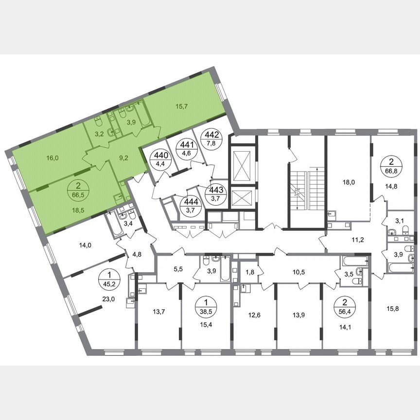 2-к. квартира, 66,5 м², 7/17 эт.