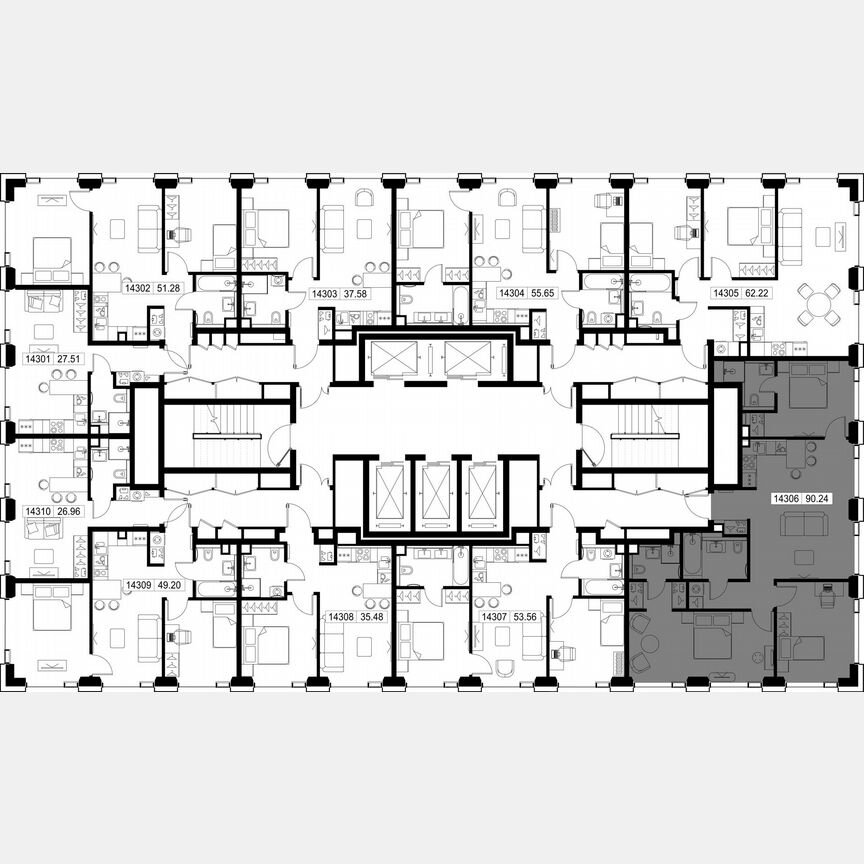 3-к. квартира, 90,2 м², 43/52 эт.