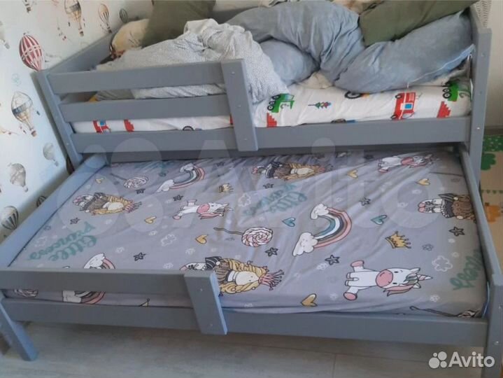 Кровать для двух детей береза серая