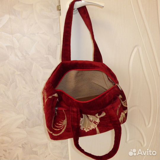 Сумка женская холщовая красная с ручками