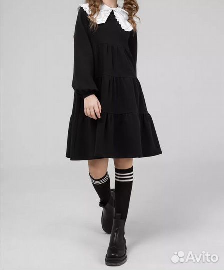 Платье школьное женское черное с воротником