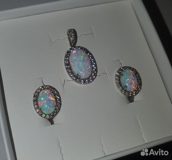 Кулон+серьги из опала (925)