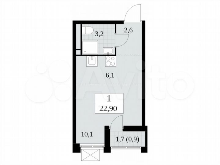 Квартира-студия, 22,9 м², 6/14 эт.