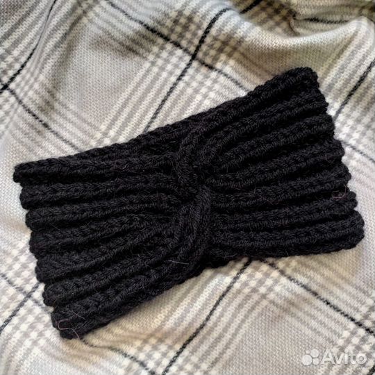 Повязка на голову черная женская альпаковая