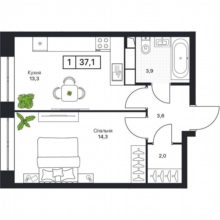 1-к. квартира, 37,1 м², 10/17 эт.