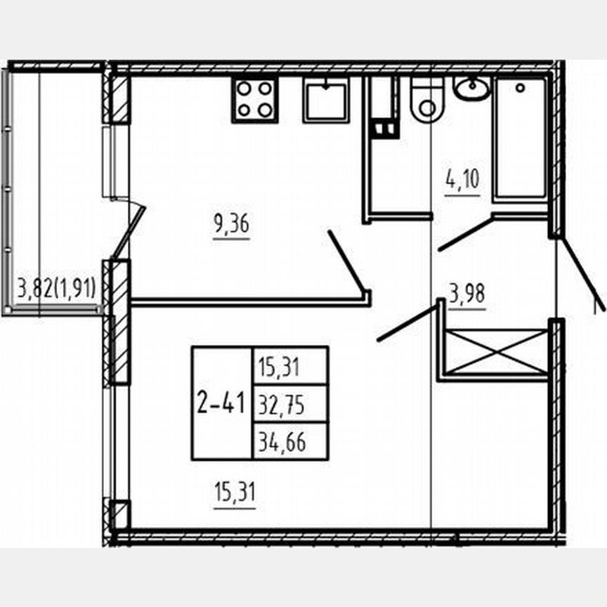 1-к. квартира, 32,8 м², 2/4 эт.