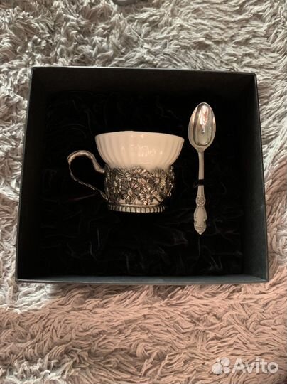 Чашка с ложкой Кольчугинской фабрики