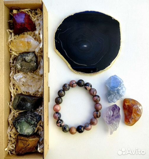 Набор камней для мужчин Срез Агата браслет Родонит