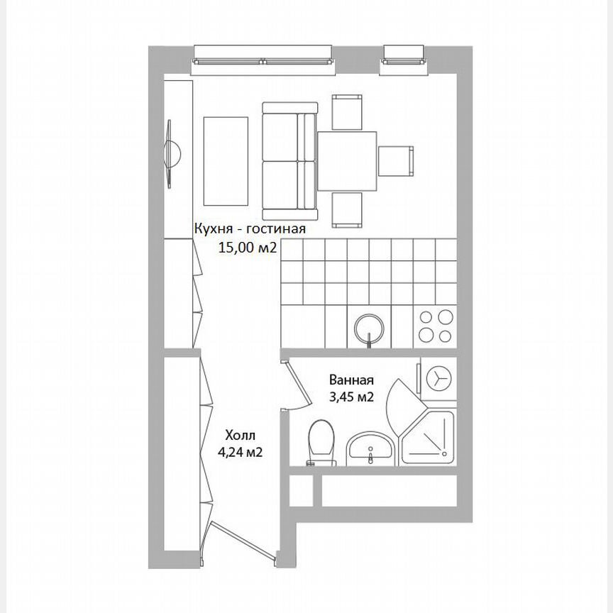 Апартаменты-студия, 22,7 м², 14/16 эт.