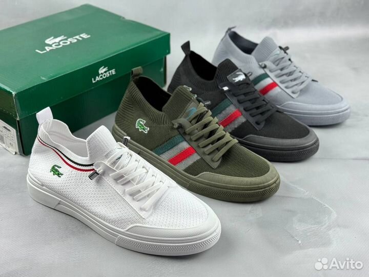 Мужские кеды Lacoste белые на лето