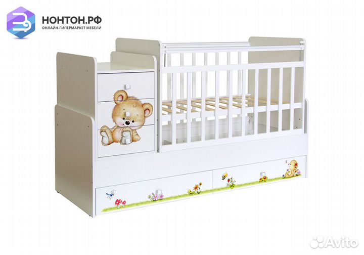 Кровать детская Фея 1100 принт Медвежонок / белый