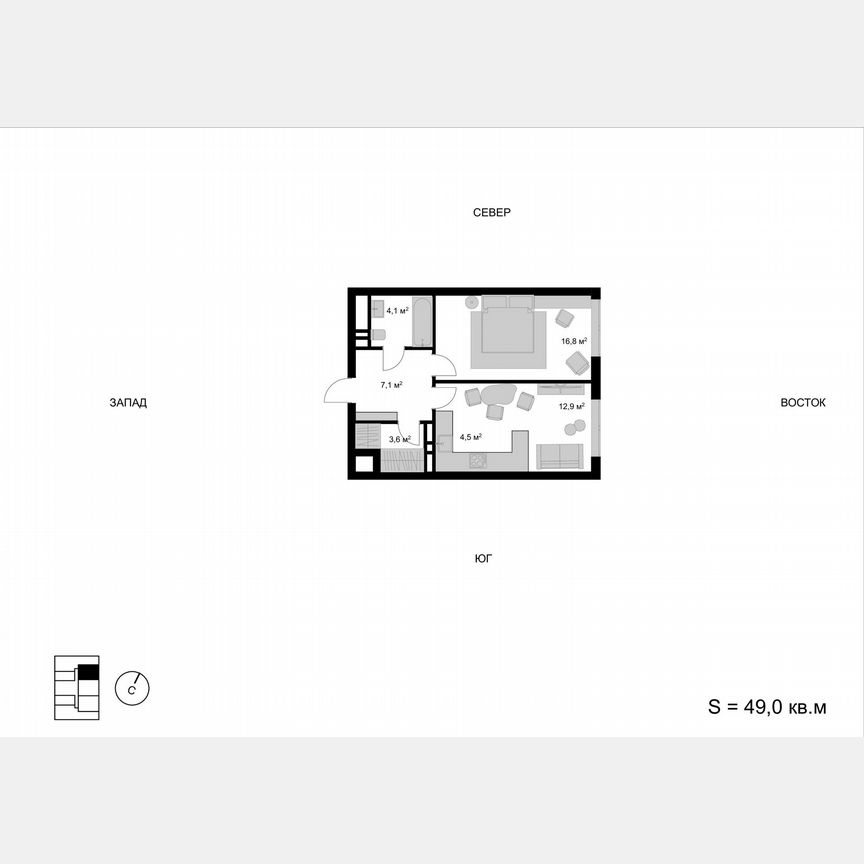 2-к. квартира, 49 м², 13/17 эт.