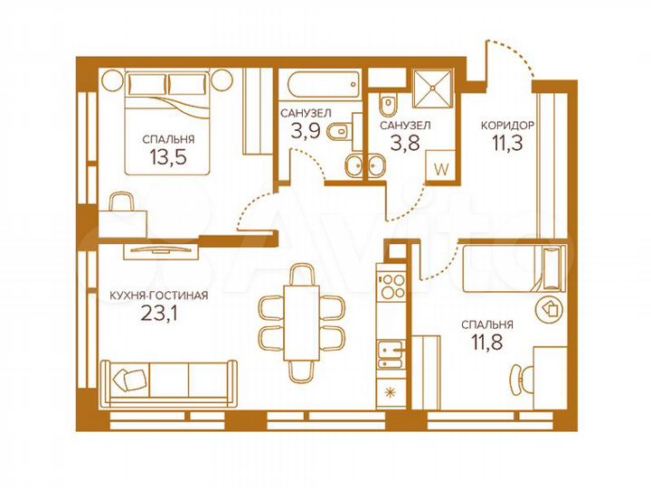 2-к. квартира, 67,5 м², 7/13 эт.