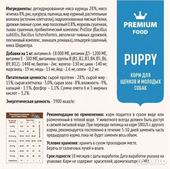 Сухой корм sirius для щенят