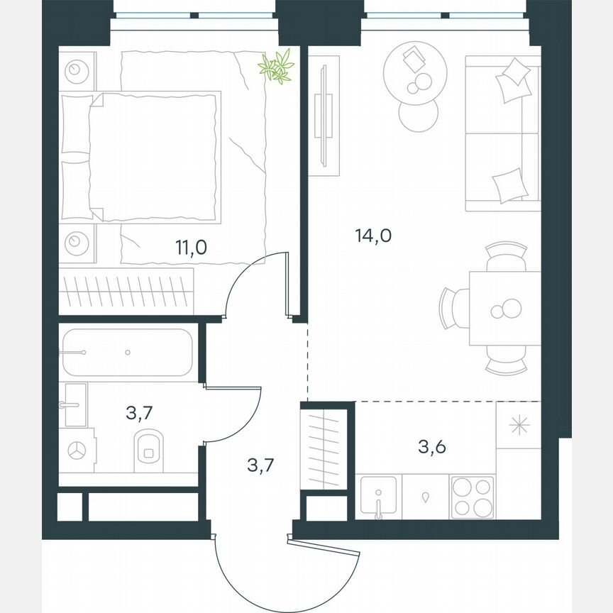 2-к. квартира, 36 м², 31/48 эт.