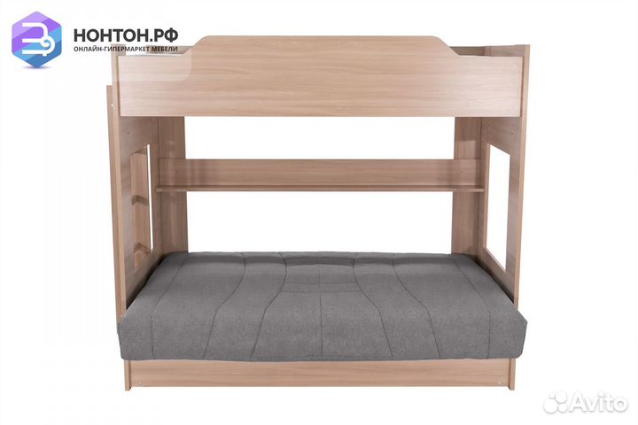 Двухъярусная кровать с диван-кроватью серый / шимо