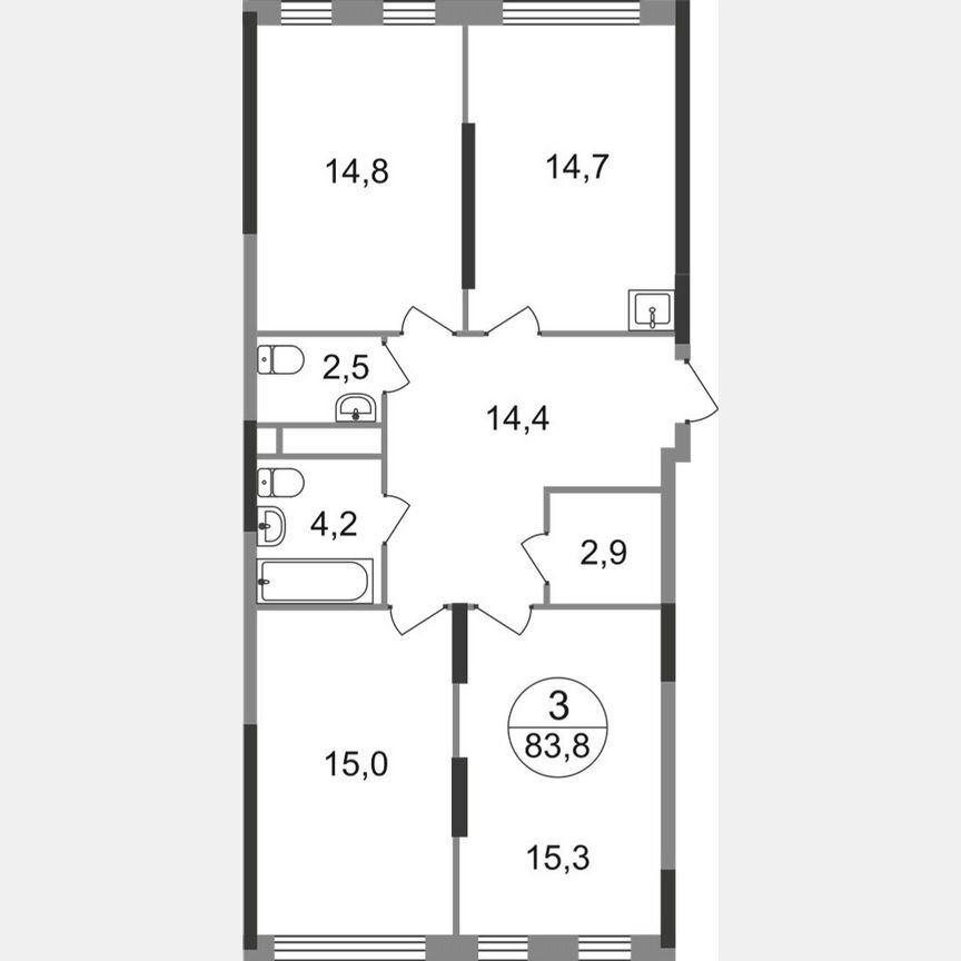 3-к. квартира, 83,8 м², 10/17 эт.