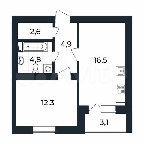 1-к. квартира, 42,7 м², 2/3 эт.