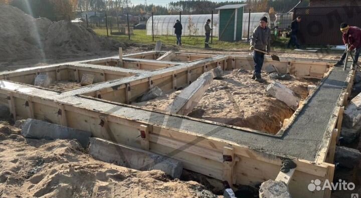 Заливка фундамента, плита, лента