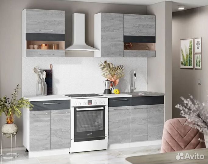 Кухня Маша 1.6 м белый / бетонный камень / угольны