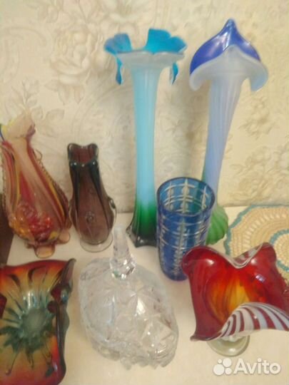 Вазы цветное стекло хрусталь винтаж