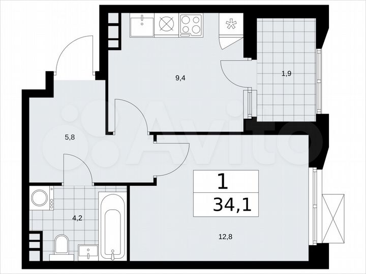 1-к. квартира, 34,1 м², 12/22 эт.