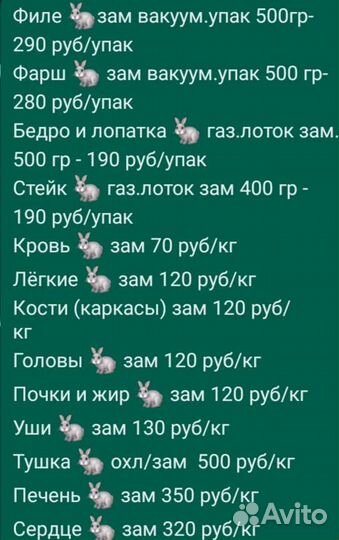 Свежие субпродукты кролика