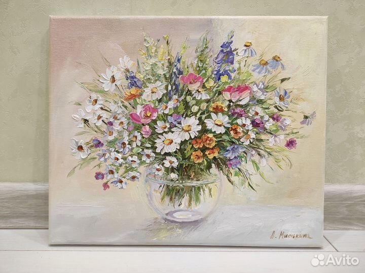 Бронь картина маслом Букет с полевыми цветами