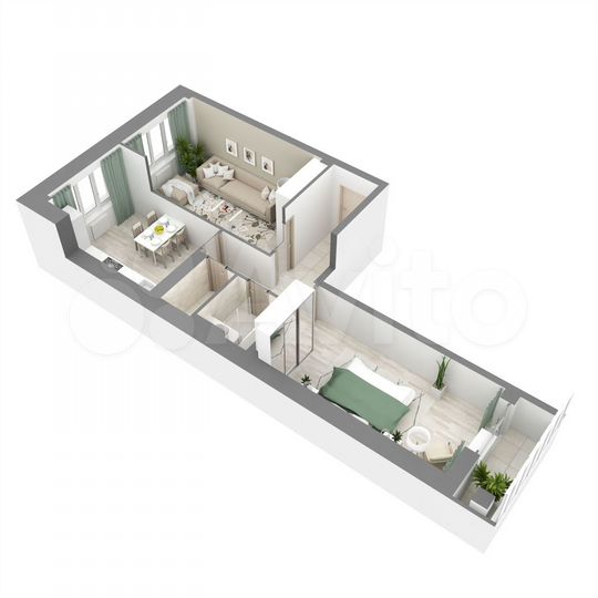 2-к. квартира, 60,4 м², 1/16 эт.