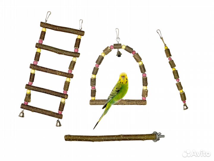 Набор для попугая. Качели, лесенка, игрушка, жердь