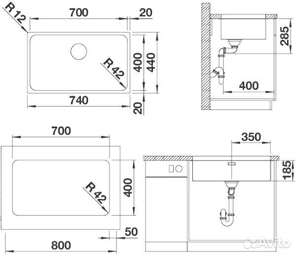 Кухонная мойка Blanco Solis 700-U Нержавеющая стал