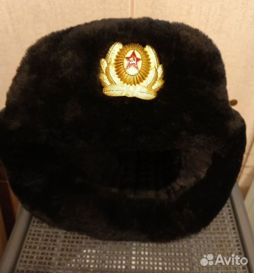 Шапка - ушанка мужская, (цигейка) с кокардой СССР